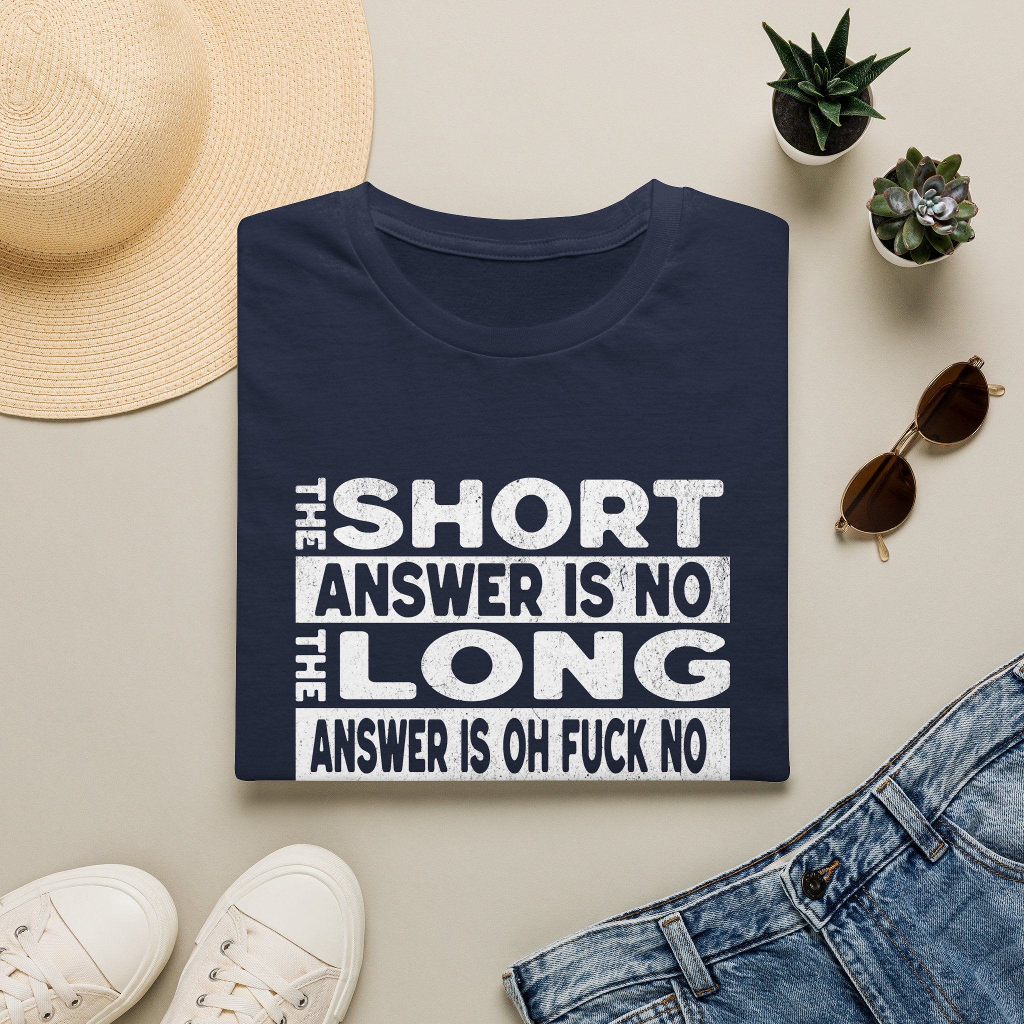 Short answer is no Funny Sarcastic Unisex Softstyle T-Shirt, No Answer Tee, Graphic Tee, Humor Shirt, Dark Shirt Gift