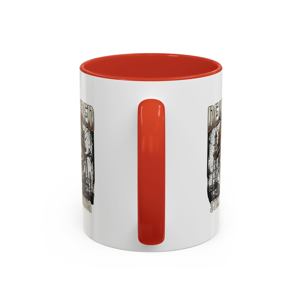 Dead Tired Still Working skull in hard hat Accent Coffee Mug | oil rigs, oil splatters