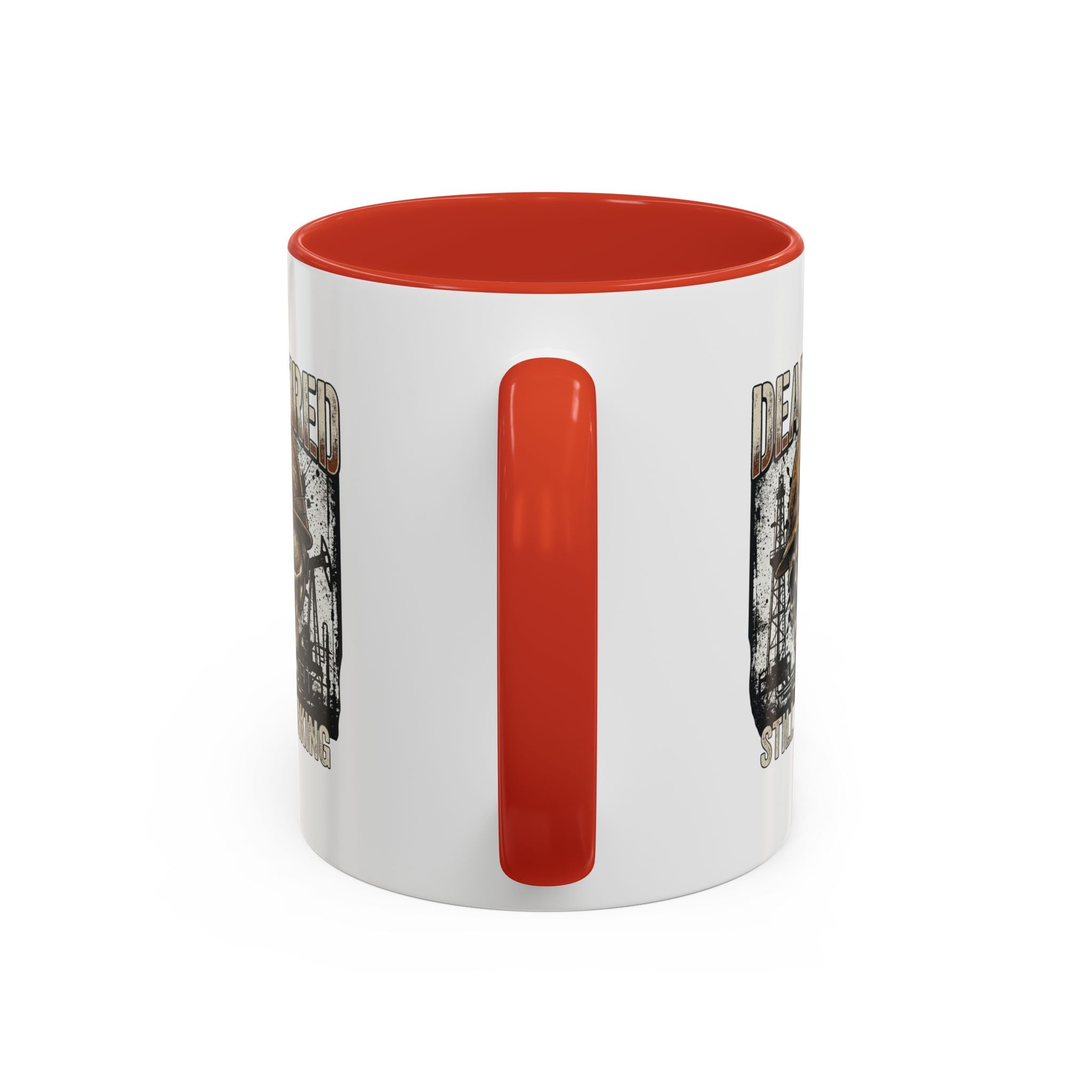 Dead Tired Still Working skull in hard hat Accent Coffee Mug | oil rigs, oil splatters