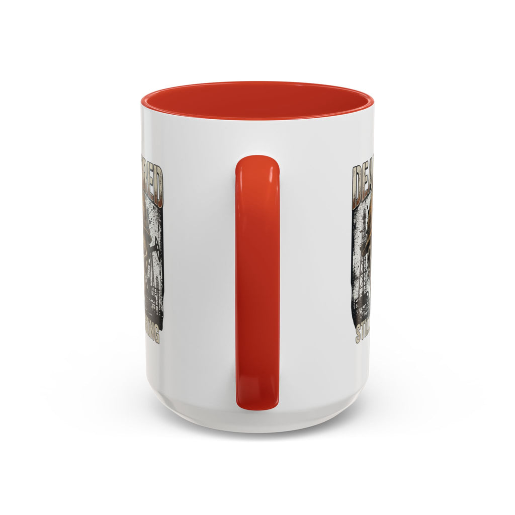 Dead Tired Still Working skull in hard hat Accent Coffee Mug | oil rigs, oil splatters