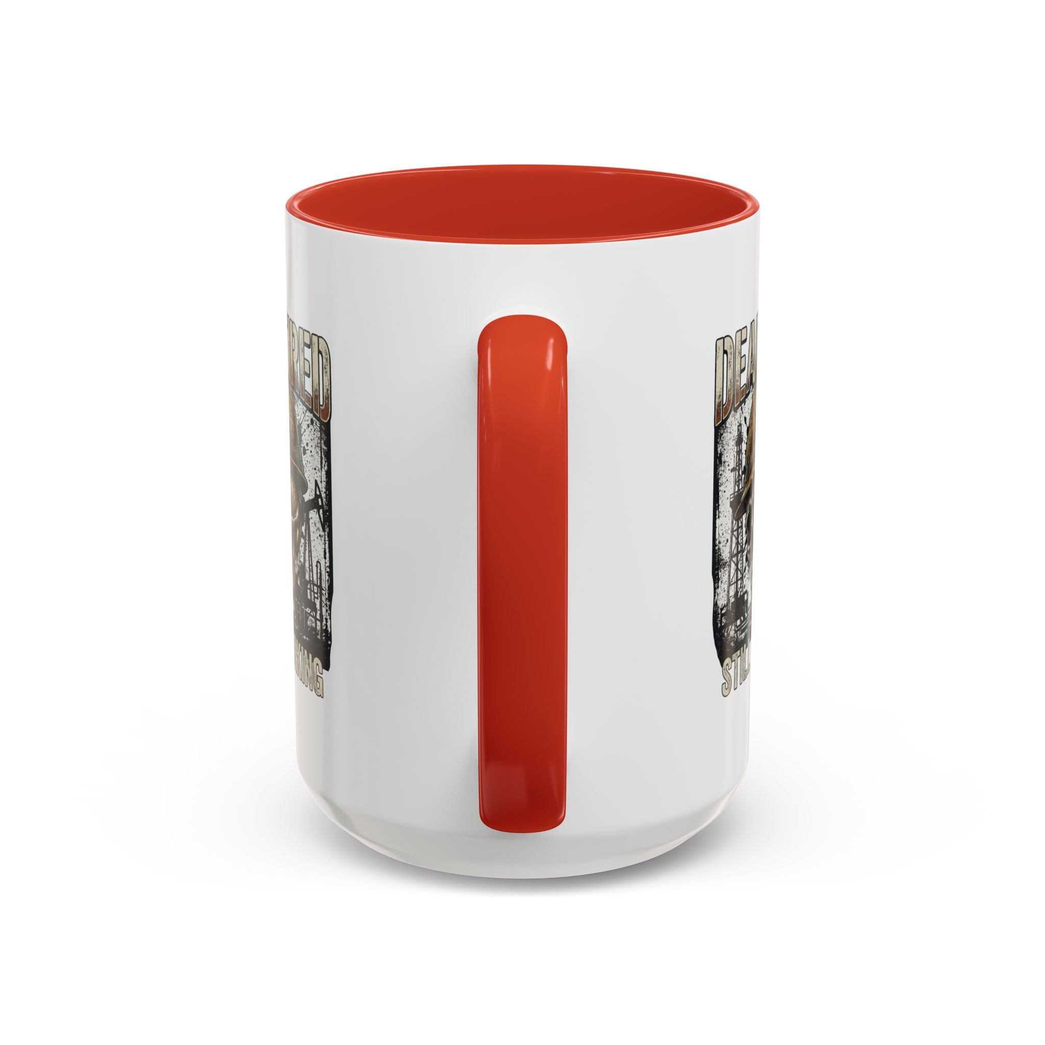 Dead Tired Still Working skull in hard hat Accent Coffee Mug | oil rigs, oil splatters