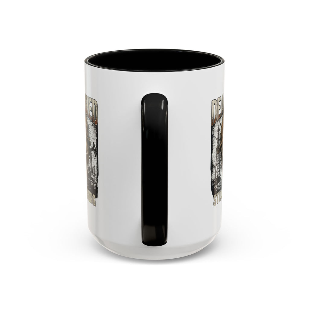 Dead Tired Still Working skull in hard hat Accent Coffee Mug | oil rigs, oil splatters
