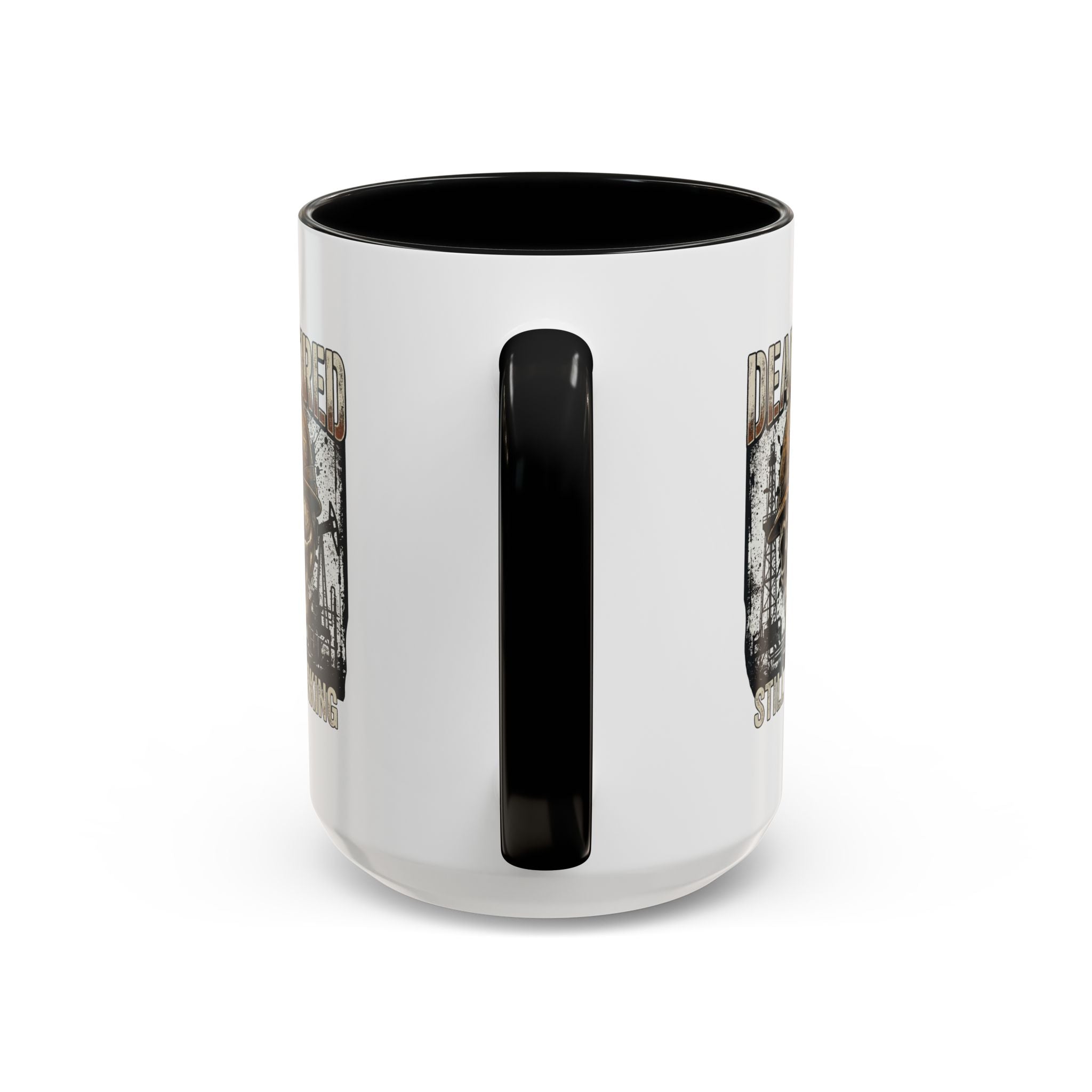 Dead Tired Still Working skull in hard hat Accent Coffee Mug | oil rigs, oil splatters