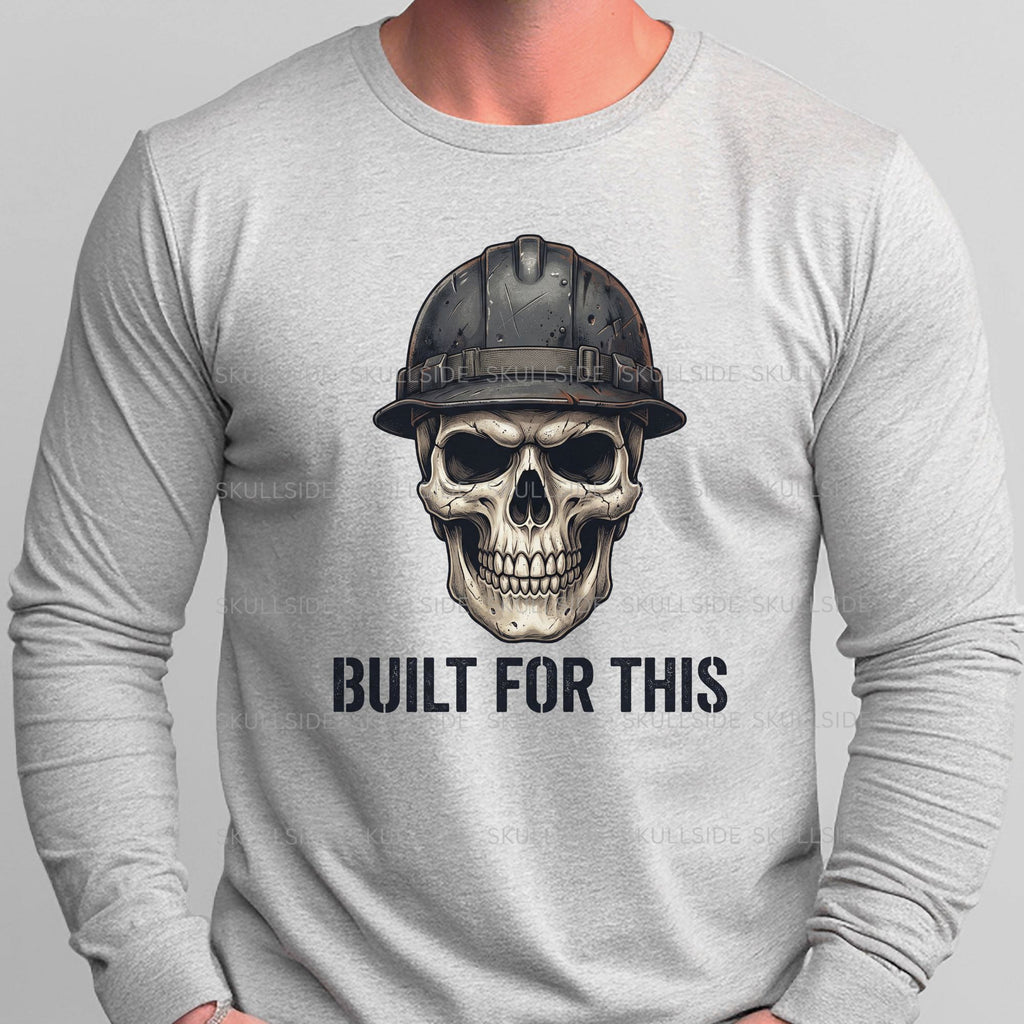 Built for This Skull with Blue Hard Hat Long Sleeve Tee