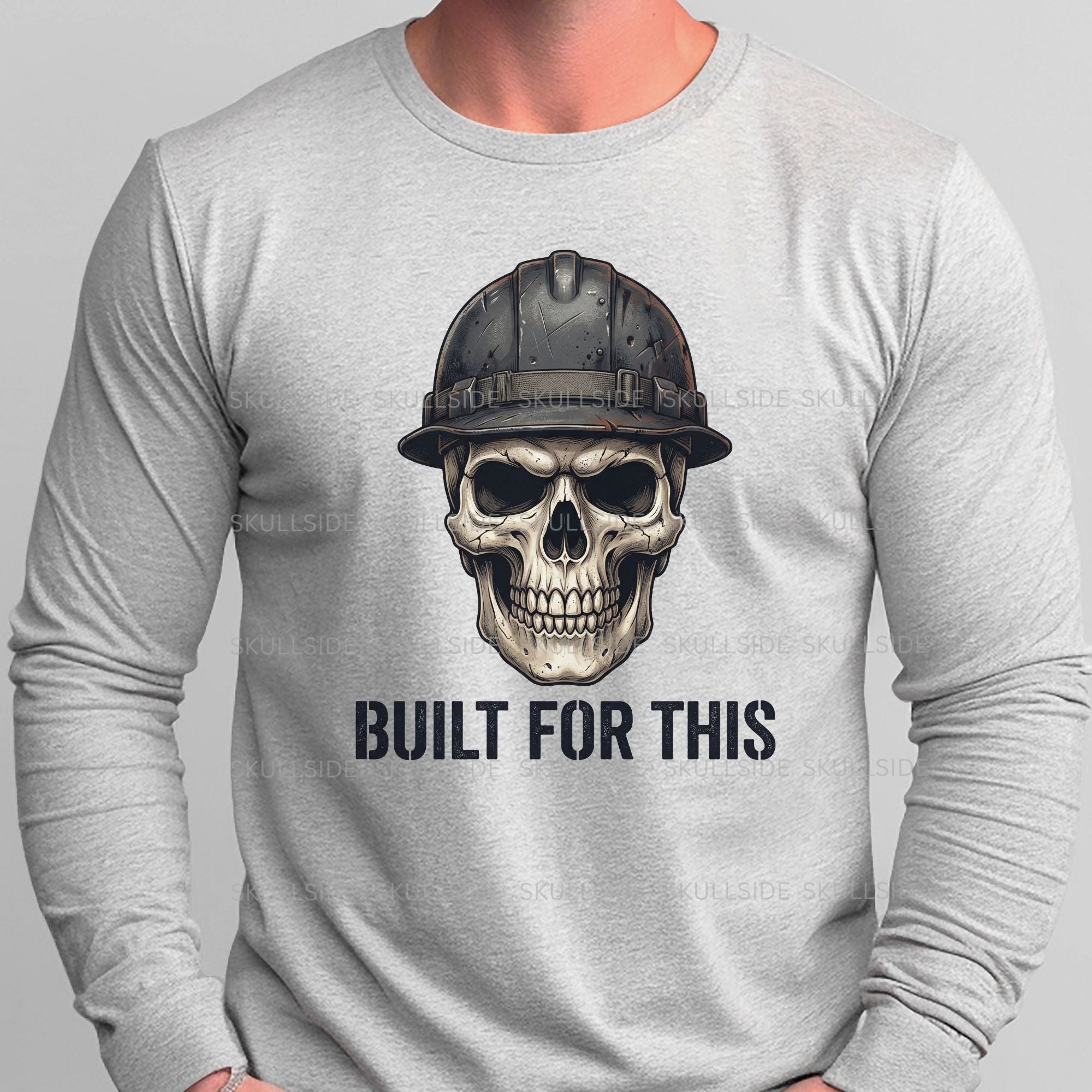 Built for This Skull with Blue Hard Hat Long Sleeve Tee