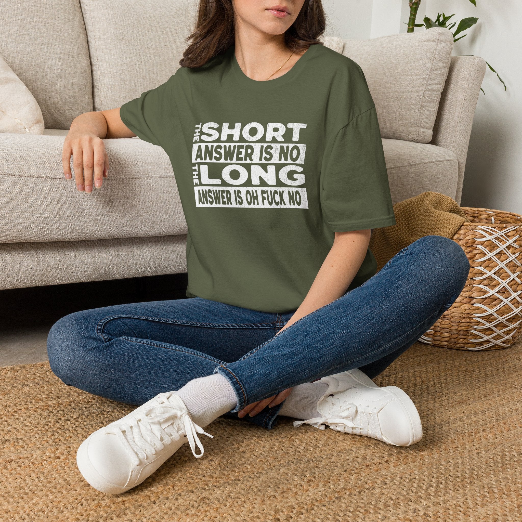 Short answer is no Funny Sarcastic Unisex Softstyle T-Shirt, No Answer Tee, Graphic Tee, Humor Shirt, Dark Shirt Gift