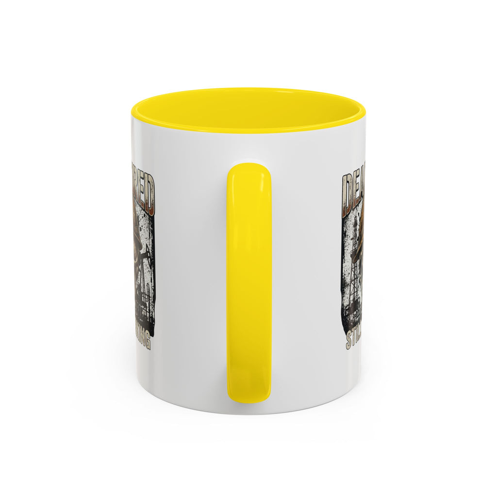 Dead Tired Still Working skull in hard hat Accent Coffee Mug | oil rigs, oil splatters