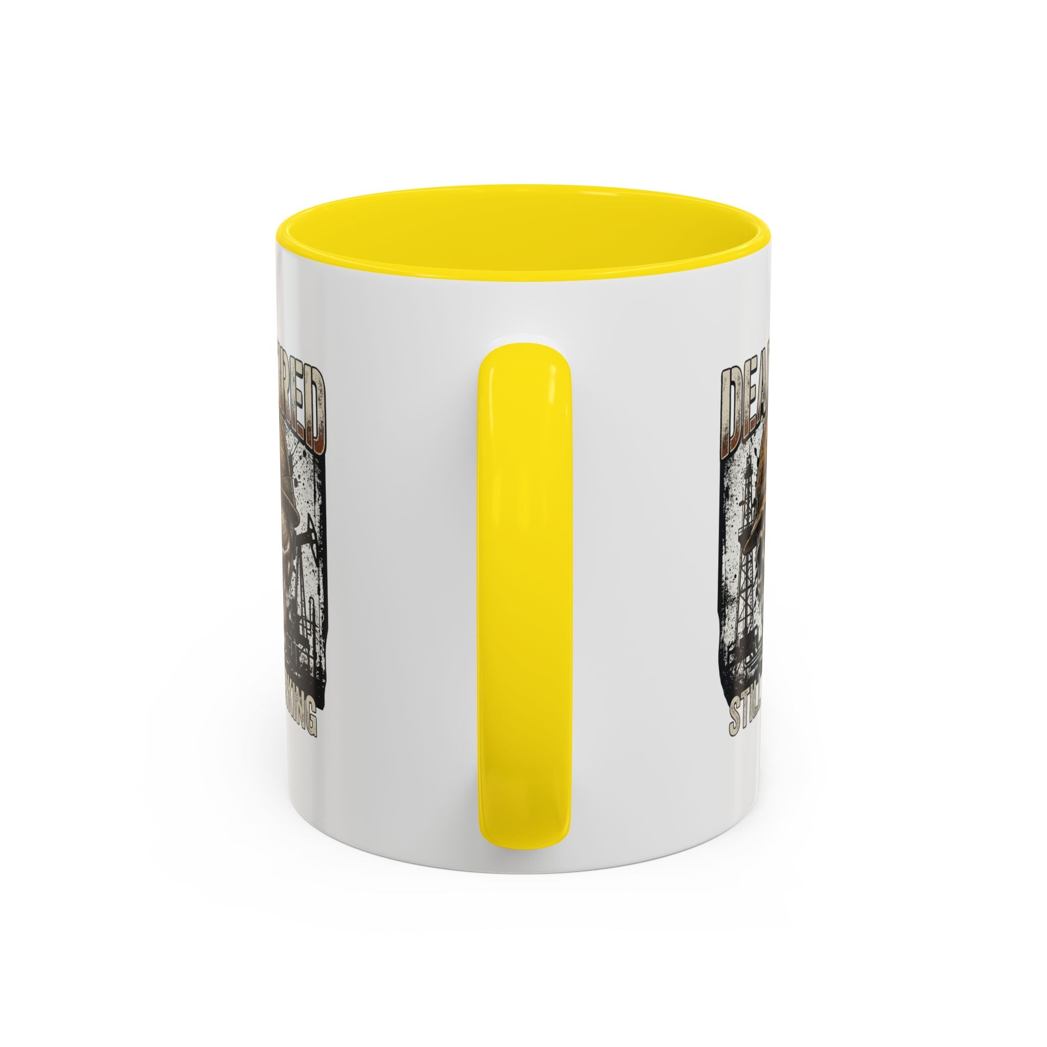 Dead Tired Still Working skull in hard hat Accent Coffee Mug | oil rigs, oil splatters