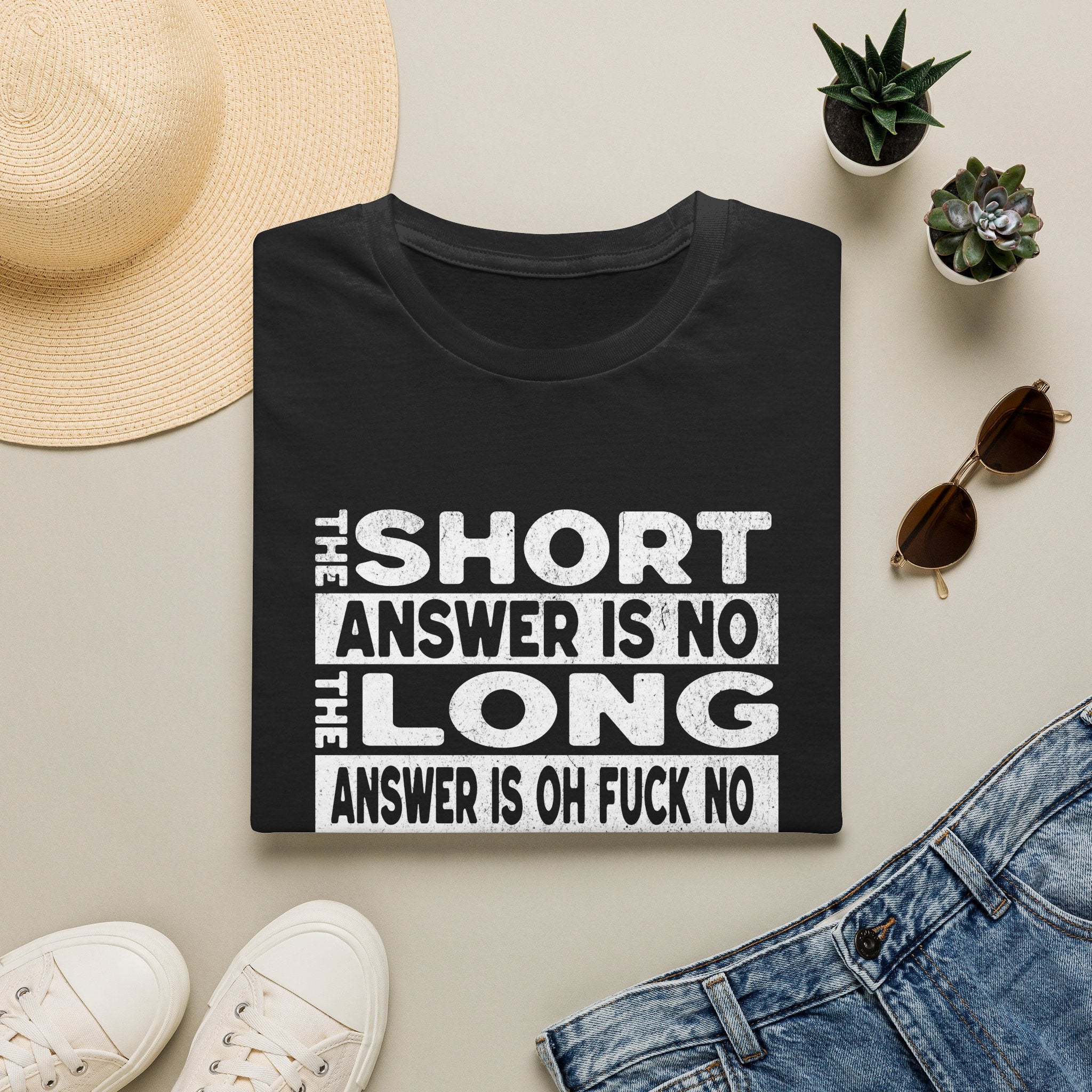Short answer is no Funny Sarcastic Unisex Softstyle T-Shirt, No Answer Tee, Graphic Tee, Humor Shirt, Dark Shirt Gift