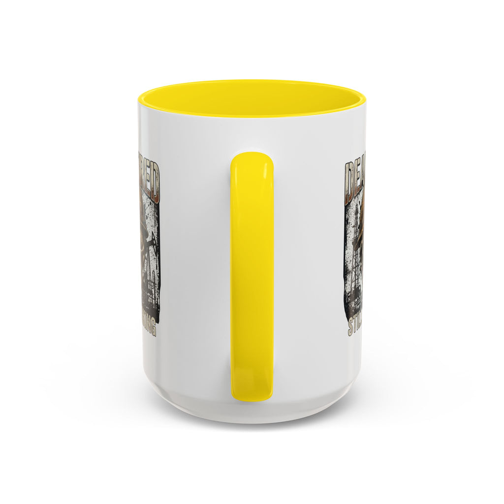 Dead Tired Still Working skull in hard hat Accent Coffee Mug | oil rigs, oil splatters