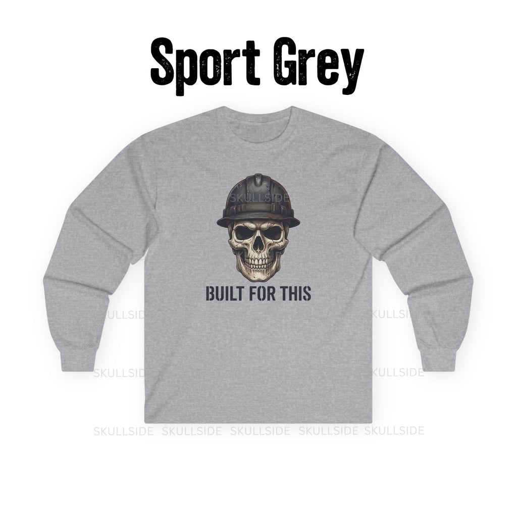Built for This Skull with Blue Hard Hat Long Sleeve Tee