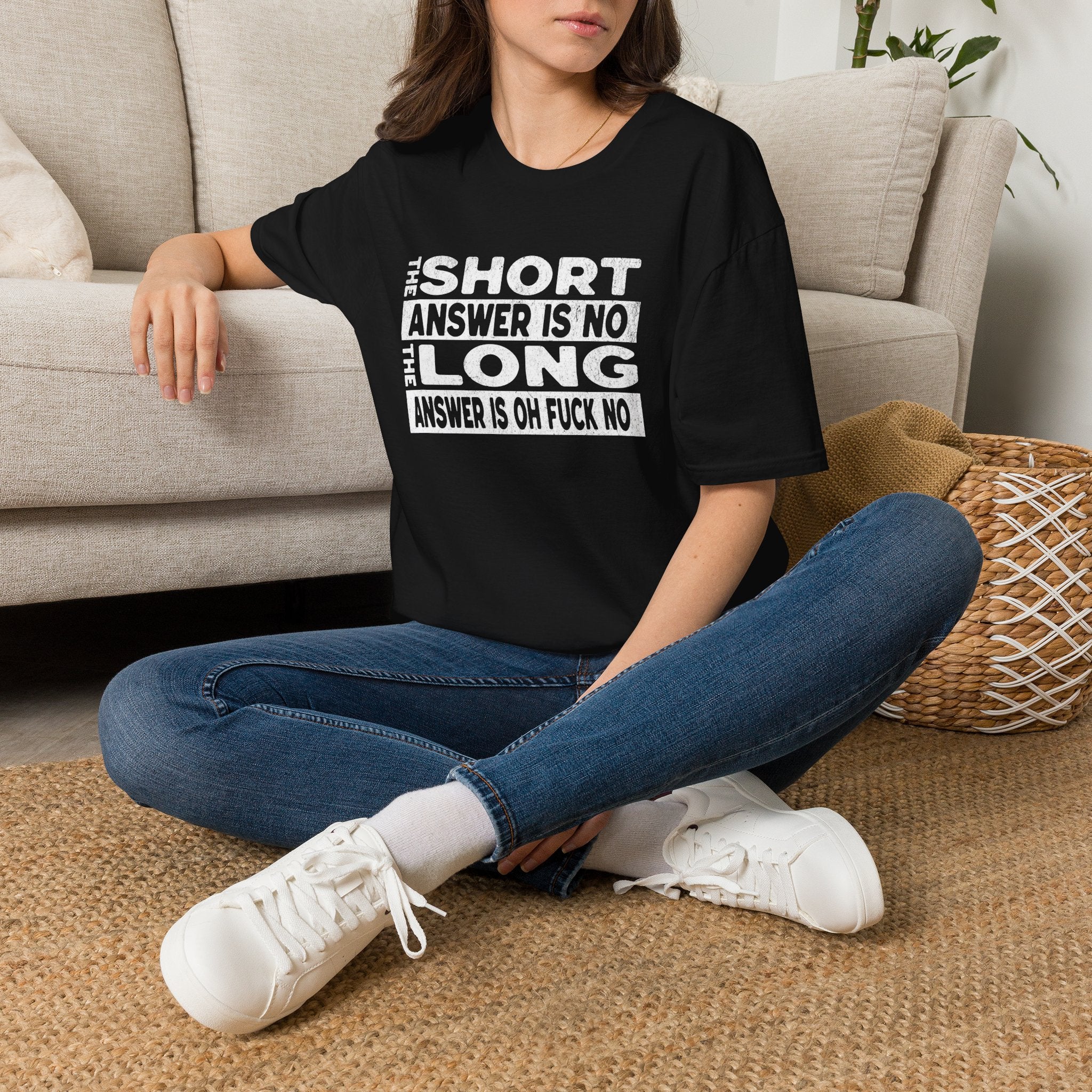 Short answer is no Funny Sarcastic Unisex Softstyle T-Shirt, No Answer Tee, Graphic Tee, Humor Shirt, Dark Shirt Gift