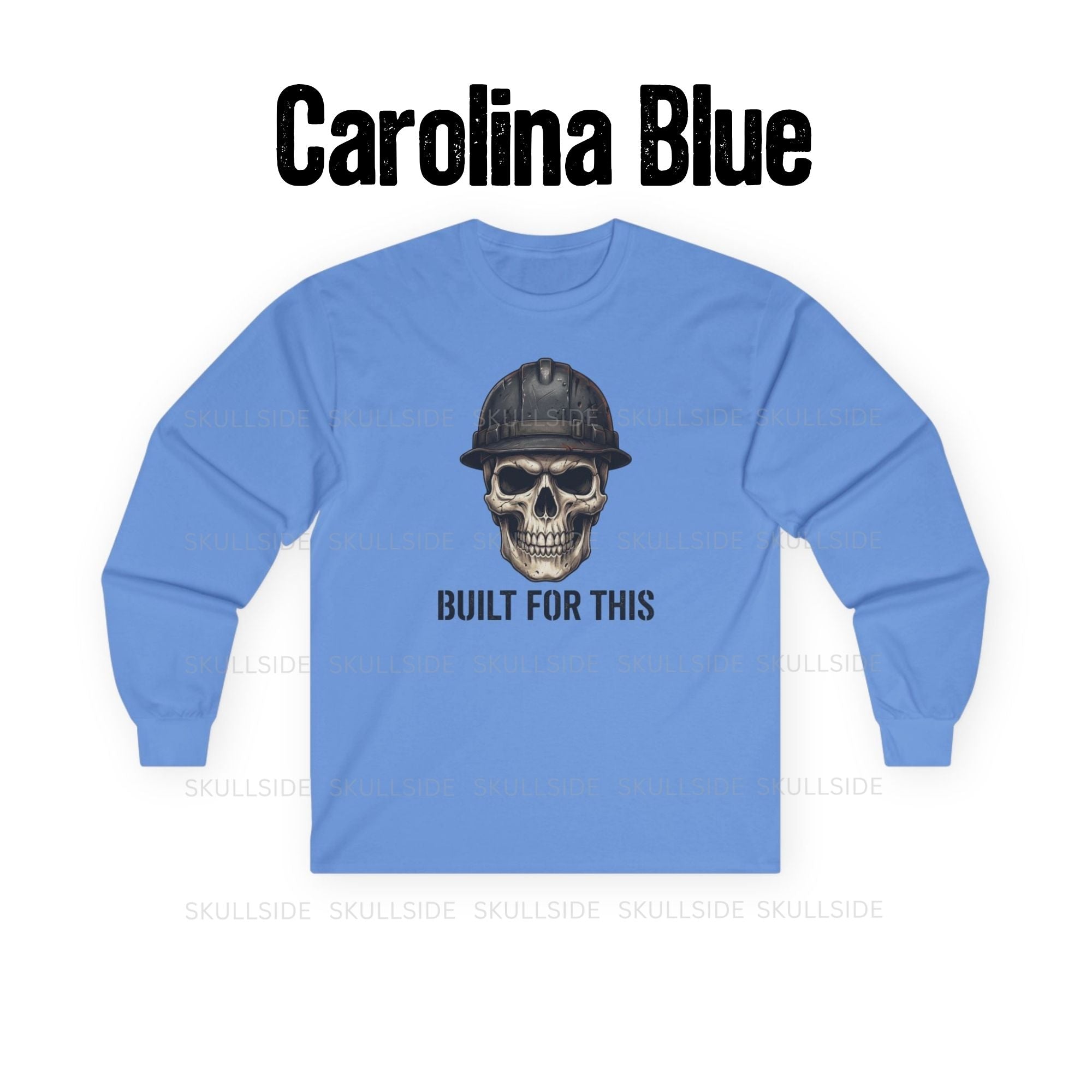 Built for This Skull with Blue Hard Hat Long Sleeve Tee
