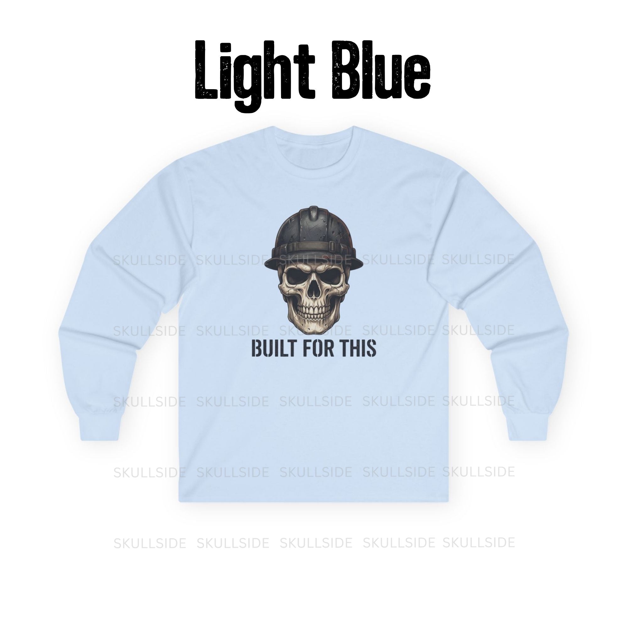 Built for This Skull with Blue Hard Hat Long Sleeve Tee
