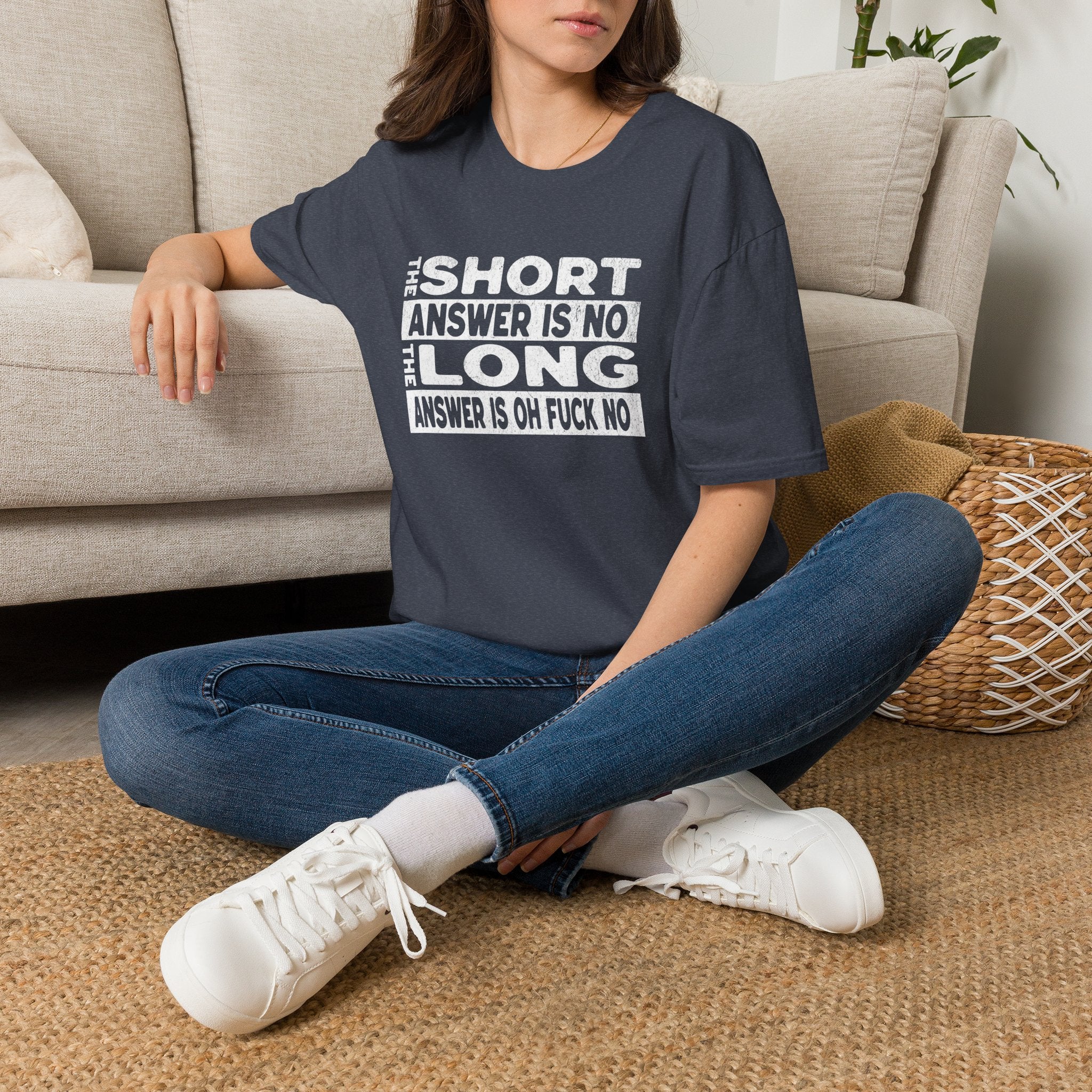 Short answer is no Funny Sarcastic Unisex Softstyle T-Shirt, No Answer Tee, Graphic Tee, Humor Shirt, Dark Shirt Gift