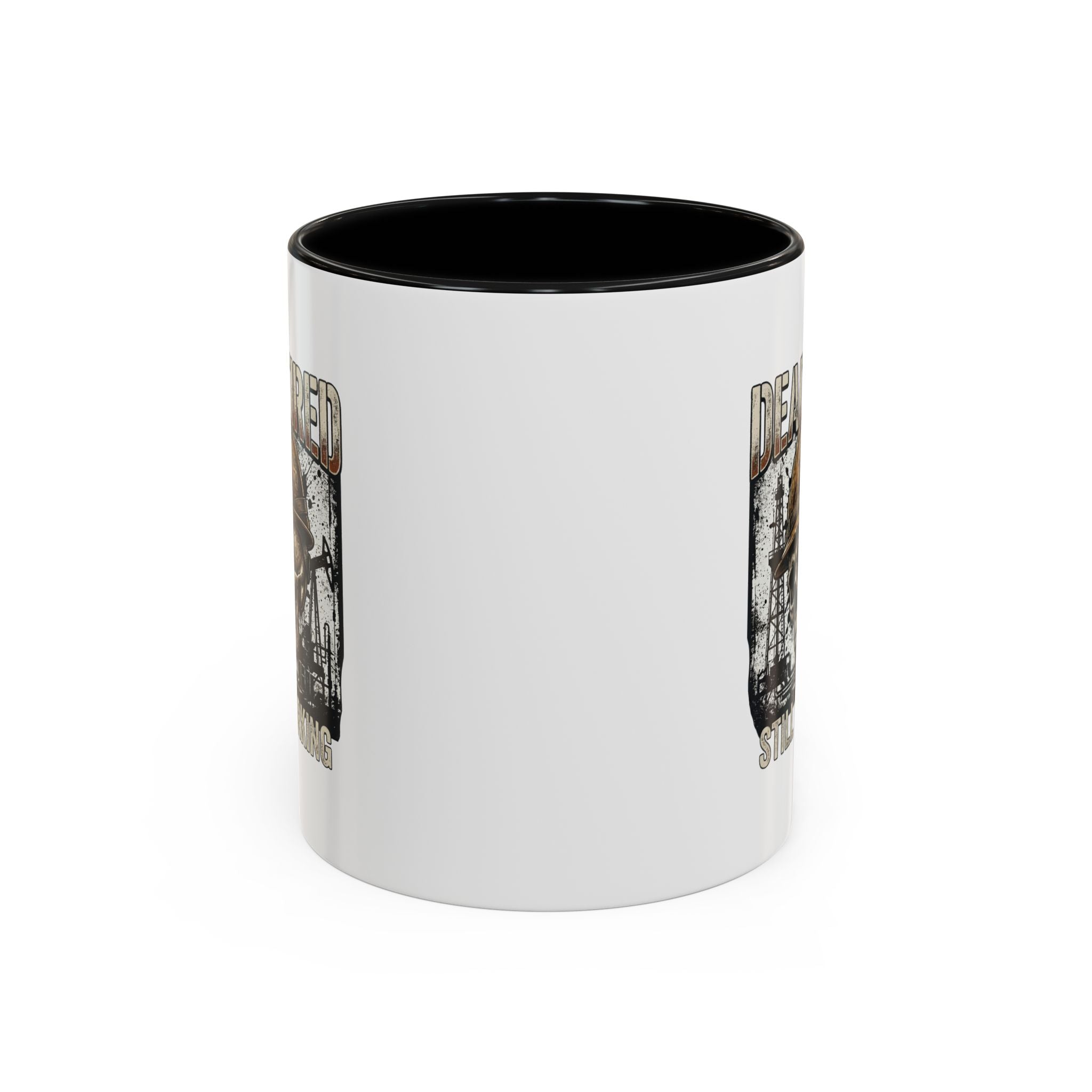 Dead Tired Still Working skull in hard hat Accent Coffee Mug | oil rigs, oil splatters